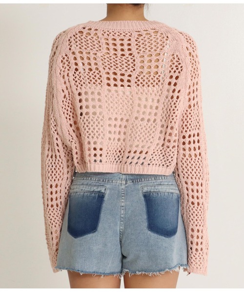 anap mimpi（アナップミンピ）の「クロシェ編み クロップド 長袖 トップス（Tシャツ/カットソー・レディース・ブラック/ピンク・FREE）」の5枚目の写真