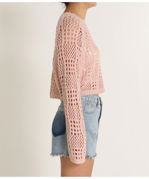 anap mimpi（アナップミンピ）の「クロシェ編み クロップド 長袖 トップス（Tシャツ/カットソー・レディース・ブラック/ピンク・FREE）」の6枚目の写真