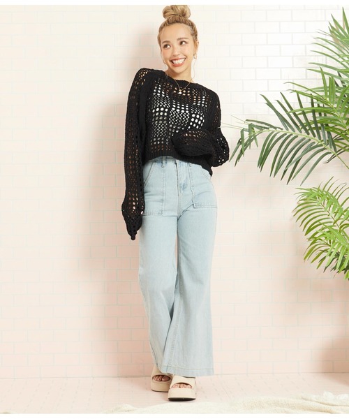 anap mimpi（アナップミンピ）の「クロシェ編み クロップド 長袖 トップス（Tシャツ/カットソー・レディース・ブラック/ピンク・FREE）」の15枚目の写真