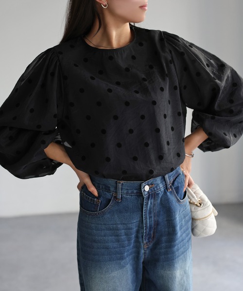 Riberry（リベリー）の「ワッシャーシアーフロッキードットブラウス（シャツ/ブラウス・レディース・ベージュ系/ブラック/ホワイト×ブラック・FREE）」の15枚目の写真