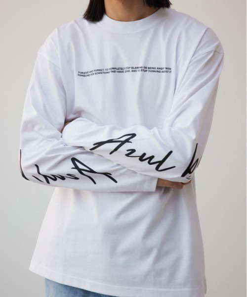AZUL by moussy(アズールバイマウジー)の「AZULBYMOUSSYロゴロンTシャツ(Tシャツ/カットソー・メンズ・ホワイト/ブラック・MEDIUM/LARGE)」の1枚目の写真