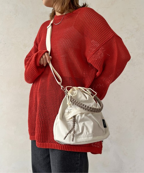 CPCM(シーピーシーエム)の「コード編み巾着ショルダー(ボストンバッグ・レディース・アイボリー/ブラック/カーキ・FREE)」の1枚目の写真