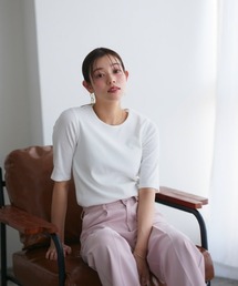 Pierrot | クルーネック5分袖テレコリブカットソー(Tシャツ/カットソー)