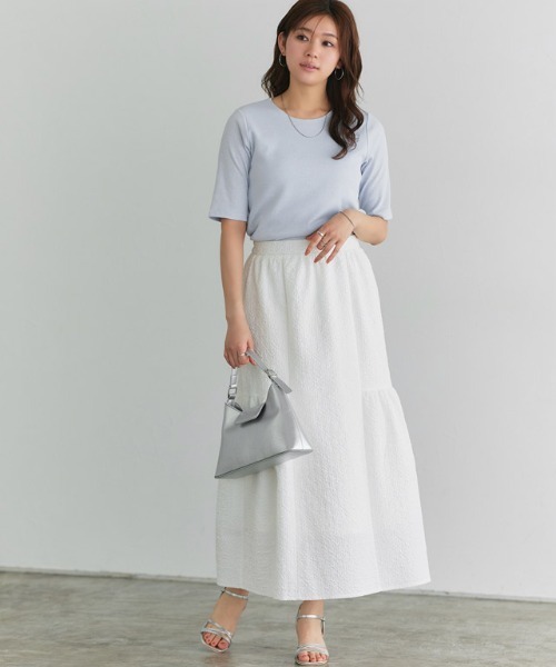 セール】クルーネック5分袖テレコリブカットソー（Tシャツ/カットソー