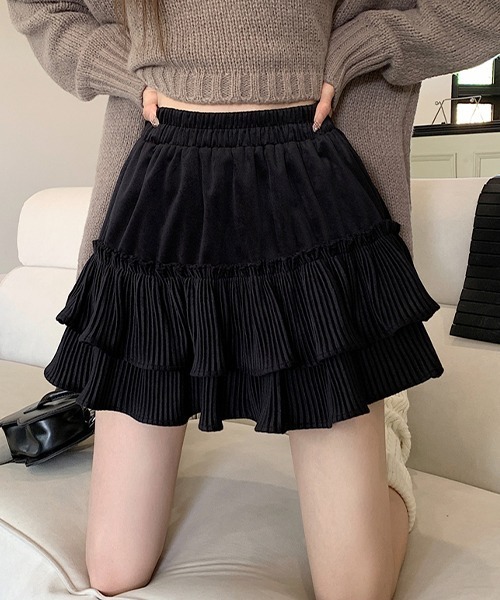 SEN TOKYO（セントーキョー）の「段々プリーツフリルが可愛い。ウエストゴム フレアミニスカート（スカート・レディース・ホワイト/ブラック・FREE）」の19枚目の写真
