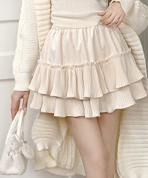 SEN TOKYO（セントーキョー）の「段々プリーツフリルが可愛い。ウエストゴム フレアミニスカート（スカート・レディース・ホワイト/ブラック・FREE）」の17枚目の写真