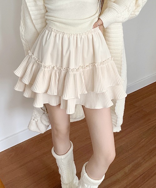 SEN TOKYO（セントーキョー）の「段々プリーツフリルが可愛い。ウエストゴム フレアミニスカート（スカート・レディース・ホワイト/ブラック・FREE）」の16枚目の写真