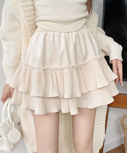 SEN TOKYO（セントーキョー）の「段々プリーツフリルが可愛い。ウエストゴム フレアミニスカート（スカート・レディース・ホワイト/ブラック・FREE）」の15枚目の写真