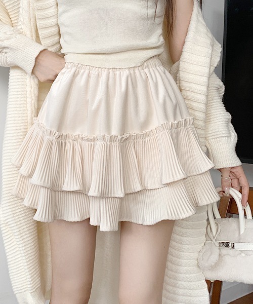 SEN TOKYO（セントーキョー）の「段々プリーツフリルが可愛い。ウエストゴム フレアミニスカート（スカート・レディース・ホワイト/ブラック・FREE）」の14枚目の写真