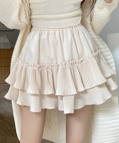SEN TOKYO（セントーキョー）の「段々プリーツフリルが可愛い。ウエストゴム フレアミニスカート（スカート・レディース・ホワイト/ブラック・FREE）」の13枚目の写真