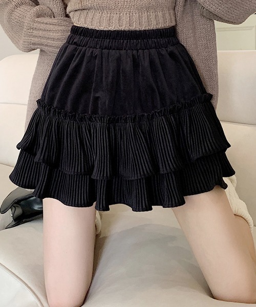 SEN TOKYO（セントーキョー）の「段々プリーツフリルが可愛い。ウエストゴム フレアミニスカート（スカート・レディース・ホワイト/ブラック・FREE）」の21枚目の写真