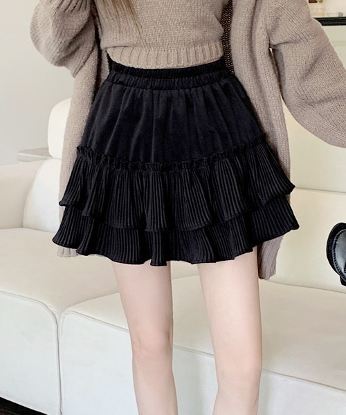 SEN TOKYO（セントーキョー）の「段々プリーツフリルが可愛い。ウエストゴム フレアミニスカート（スカート・レディース・ホワイト/ブラック・FREE）」の20枚目の写真