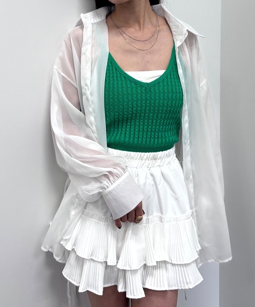 SEN TOKYO（セントーキョー）の「段々プリーツフリルが可愛い。ウエストゴム フレアミニスカート（スカート・レディース・ホワイト/ブラック・FREE）」の8枚目の写真