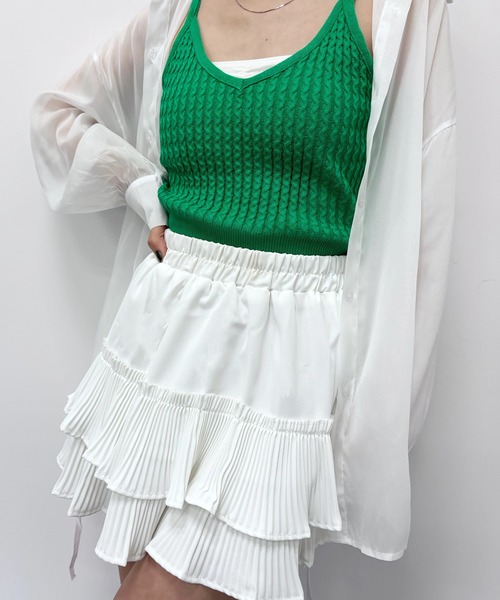 SEN TOKYO（セントーキョー）の「段々プリーツフリルが可愛い。ウエストゴム フレアミニスカート（スカート・レディース・ホワイト/ブラック・FREE）」の9枚目の写真