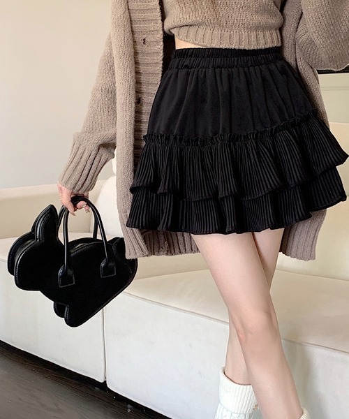 SEN TOKYO（セントーキョー）の「段々プリーツフリルが可愛い。ウエストゴム フレアミニスカート（スカート・レディース・ホワイト/ブラック・FREE）」の11枚目の写真