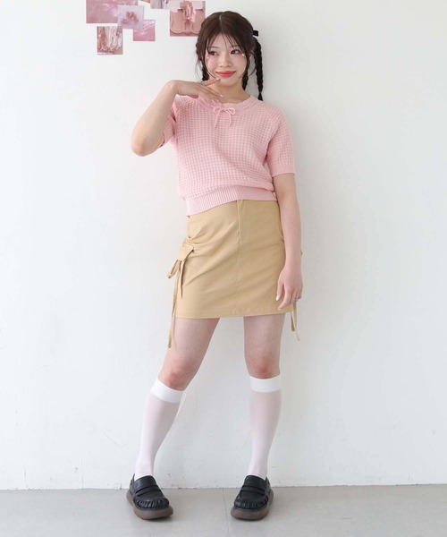 nomnom（ノムノム）の「【nomnom】柄編みリボン半袖ニット（ニット/セーター・レディース・ピンク/ライトイエロー/アイボリー・FREE）」の15枚目の写真