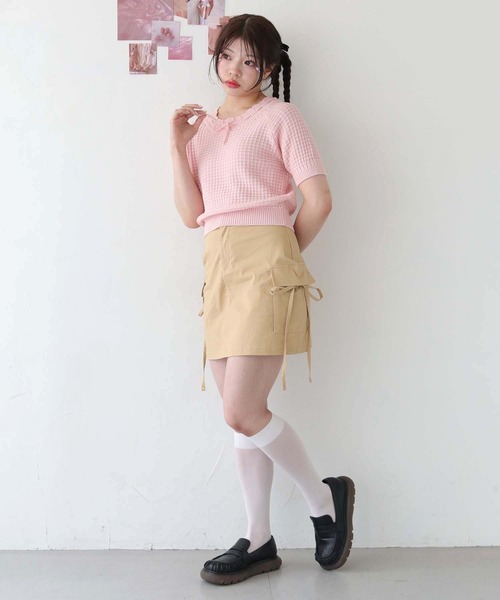 nomnom（ノムノム）の「【nomnom】柄編みリボン半袖ニット（ニット/セーター・レディース・ピンク/ライトイエロー/アイボリー・FREE）」の16枚目の写真