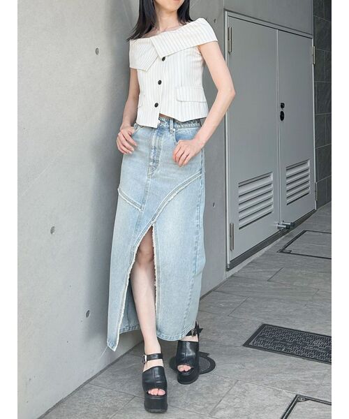 MURUA(ムルーア)の「オフショルマニッシュブラウス(シャツ/ブラウス・レディース・モカ/ホワイト/グレー・FREE)」の21枚目の写真