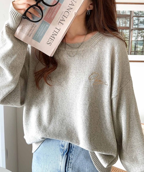 classicalelf(クラシカルエルフ)の「大人可愛いレトロな雰囲気。綿100%ワンポイント刺繍ピグメントニットプルオーバー(ニット/セーター・レディース・ブルー/オートミール/チャコール/オレンジ/ライトグレー/ピンク/グレイッシュベージュ・X-LARGE/SMALL/MEDIUM/LARGE)」の10枚目の写真