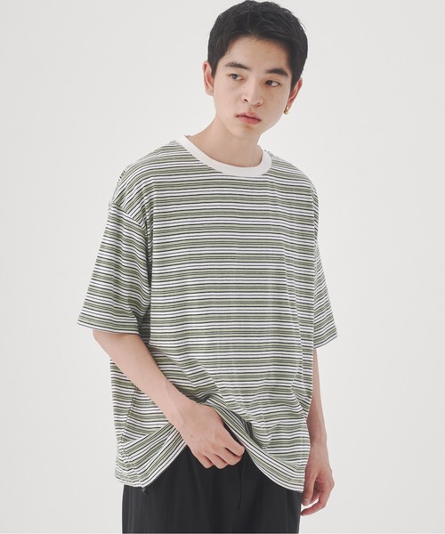 YOEL(ヨエル)の「YOEL - mulch border tee / マルチボーダーTシャツ(Tシャツ/カットソー・メンズ・グリーン/ブラック/ネイビー・MEDIUM/LARGE)」の17枚目の写真