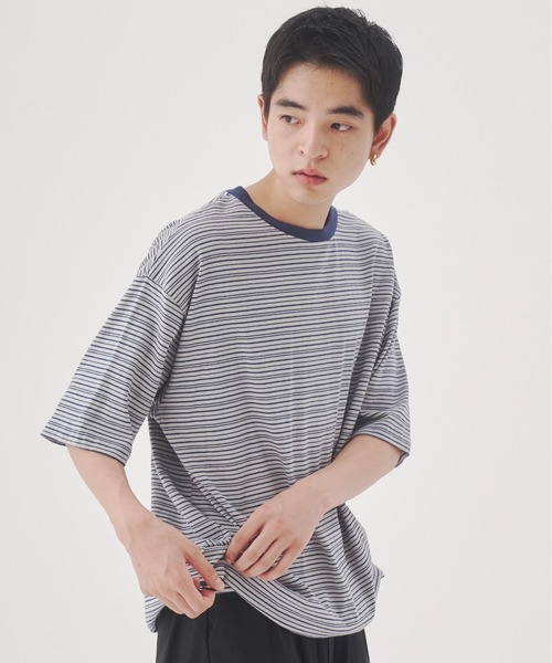 YOEL(ヨエル)の「YOEL - mulch border tee / マルチボーダーTシャツ(Tシャツ/カットソー・メンズ・グリーン/ブラック/ネイビー・MEDIUM/LARGE)」の5枚目の写真