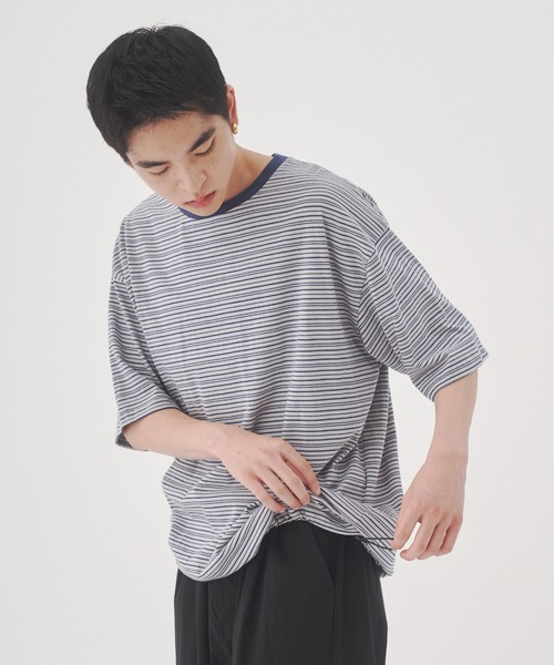 YOEL(ヨエル)の「YOEL - mulch border tee / マルチボーダーTシャツ(Tシャツ/カットソー・メンズ・グリーン/ブラック/ネイビー・MEDIUM/LARGE)」の6枚目の写真