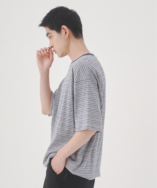 YOEL(ヨエル)の「YOEL - mulch border tee / マルチボーダーTシャツ(Tシャツ/カットソー・メンズ・グリーン/ブラック/ネイビー・MEDIUM/LARGE)」の7枚目の写真