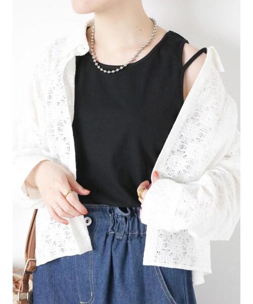 ehka sopo（エヘカソポ）の「変形ショルダータンクトップ（タンクトップ・レディース・ブラック/チャコールグレー/ホワイト/オフホワイト・F）」の4枚目の写真