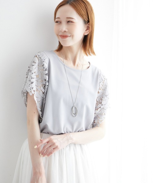 ROPE' PICNIC（ロペピクニック）の「袖レースカットトップス/リンクコーデ（Tシャツ/カットソー・レディース・ブルー/オフホワイト/サックスブルー/ブラック/ライトグレー・38）」の21枚目の写真