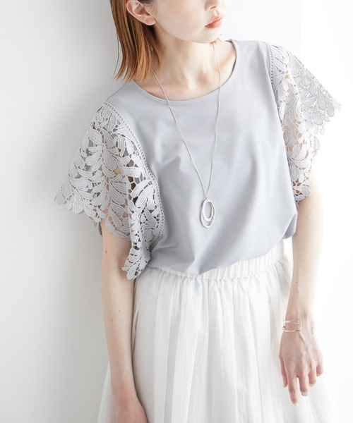 ROPE' PICNIC（ロペピクニック）の「袖レースカットトップス/リンクコーデ（Tシャツ/カットソー・レディース・ブルー/オフホワイト/サックスブルー/ブラック/ライトグレー・38）」の22枚目の写真