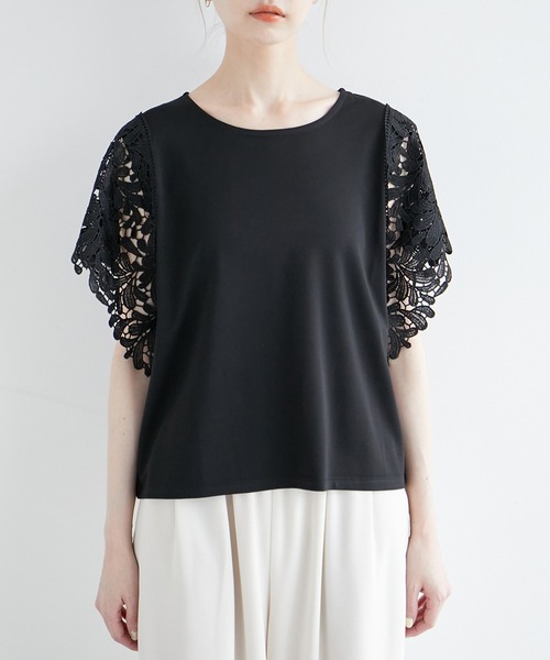 ROPE' PICNIC（ロペピクニック）の「袖レースカットトップス/リンクコーデ（Tシャツ/カットソー・レディース・ブルー/オフホワイト/サックスブルー/ブラック/ライトグレー・38）」の16枚目の写真