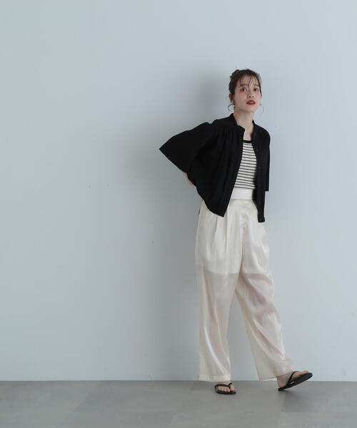 N.(N. Natural Beauty Basic)(エヌエヌナチュラルビューティーベーシック)の「シアーサテンワイドパンツ(その他パンツ・レディース・ホワイト/ブラック・MEDIUM)」の16枚目の写真