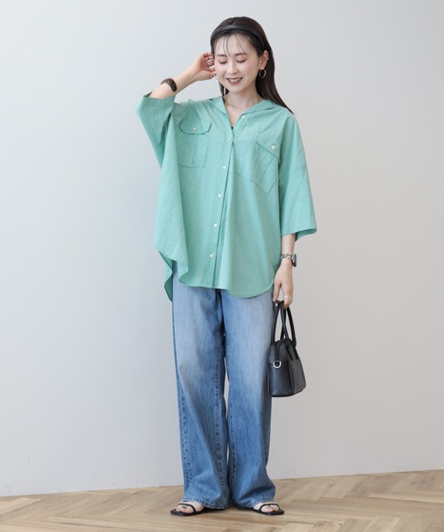 AMERICAN HOLIC(アメリカンホリック)の「接触冷感+UVカットWポケットBIGシャツチュニック(シャツ/ブラウス・レディース・ストライプ/ホワイト系その他6/オフホワイト/カーキ・M/L)」の16枚目の写真