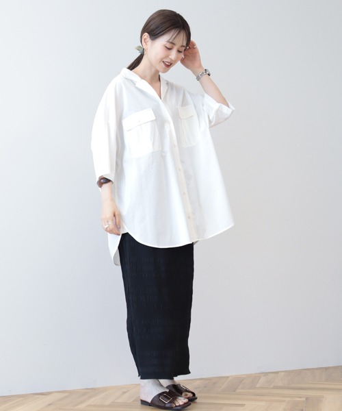 AMERICAN HOLIC(アメリカンホリック)の「接触冷感+UVカットWポケットBIGシャツチュニック(シャツ/ブラウス・レディース・ストライプ/ホワイト系その他6/オフホワイト/カーキ・M/L)」の20枚目の写真