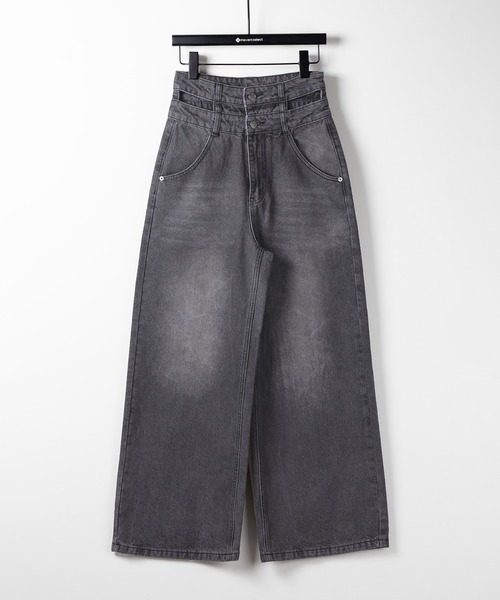 2color ／4size 】カットアウトダブルハイウエストワイド