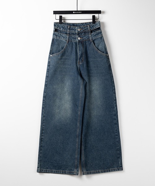 me+em select(ミームセレクト)の「【2color /4size 】カットアウトダブルハイウエストワイドデニム / cutout double high waist wide denim(デニムパンツ・レディース・ブルー/ブラック・MEDIUM/SMALL/X-LARGE/LARGE)」の18枚目の写真