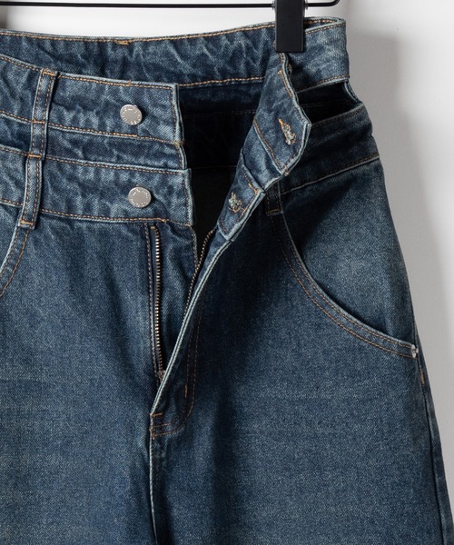 me+em select(ミームセレクト)の「【2color /4size 】カットアウトダブルハイウエストワイドデニム / cutout double high waist wide denim(デニムパンツ・レディース・ブルー/ブラック・MEDIUM/SMALL/X-LARGE/LARGE)」の20枚目の写真