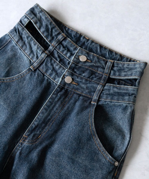 me+em select(ミームセレクト)の「【2color /4size 】カットアウトダブルハイウエストワイドデニム / cutout double high waist wide denim(デニムパンツ・レディース・ブルー/ブラック・MEDIUM/SMALL/X-LARGE/LARGE)」の21枚目の写真