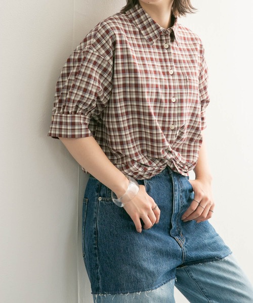 KBF（ケイビーエフ）の「ノットデザインチェックブラウス（シャツ/ブラウス・レディース・ブラック系その他/レッド系その他/ブルー系その他・ONE）」の3枚目の写真