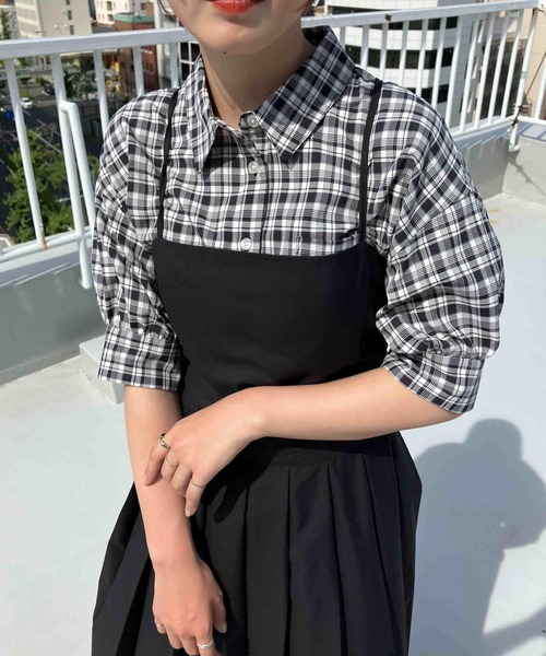 KBF（ケイビーエフ）の「ノットデザインチェックブラウス（シャツ