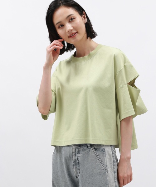LAKOLE（ラコレ）の「カットアウトクロップドＴ / 131857（Tシャツ/カットソー・レディース・ライトグリーン/オフホワイト/ブラック・FREE）」の3枚目の写真