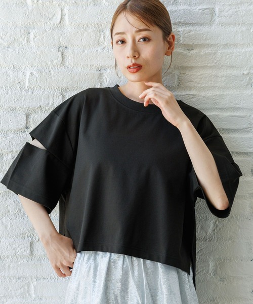 LAKOLE（ラコレ）の「カットアウトクロップドＴ / 131857（Tシャツ/カットソー・レディース・ライトグリーン/オフホワイト/ブラック・FREE）」の2枚目の写真