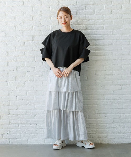 LAKOLE（ラコレ）の「カットアウトクロップドＴ / 131857（Tシャツ/カットソー・レディース・ライトグリーン/オフホワイト/ブラック・FREE）」の12枚目の写真