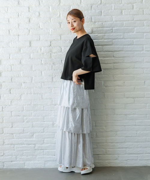 LAKOLE（ラコレ）の「カットアウトクロップドＴ / 131857（Tシャツ/カットソー・レディース・ライトグリーン/オフホワイト/ブラック・FREE）」の13枚目の写真