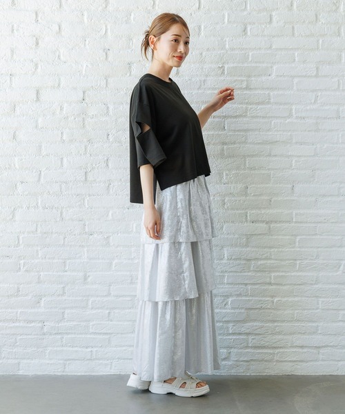 LAKOLE（ラコレ）の「カットアウトクロップドＴ / 131857（Tシャツ/カットソー・レディース・ライトグリーン/オフホワイト/ブラック・FREE）」の15枚目の写真