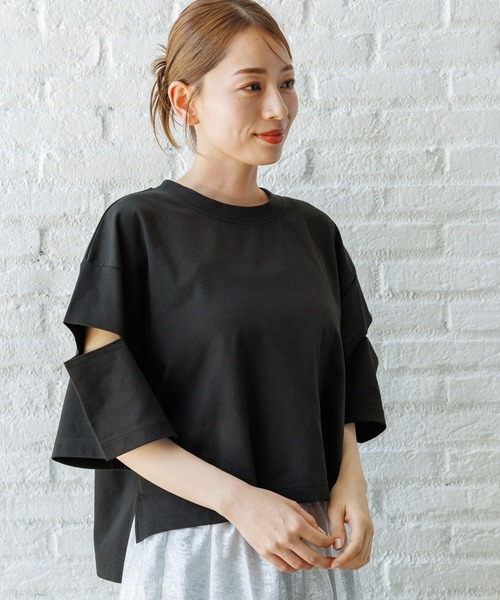 LAKOLE（ラコレ）の「カットアウトクロップドＴ / 131857（Tシャツ/カットソー・レディース・ライトグリーン/オフホワイト/ブラック・FREE）」の17枚目の写真