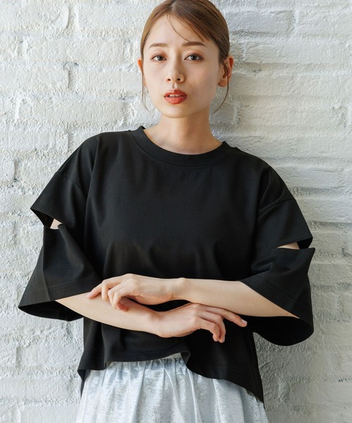 LAKOLE（ラコレ）の「カットアウトクロップドＴ / 131857（Tシャツ/カットソー・レディース・ライトグリーン/オフホワイト/ブラック・FREE）」の18枚目の写真