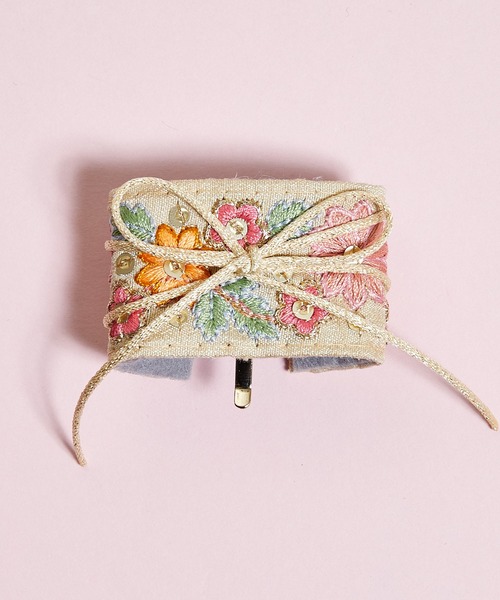 Zoule ゾーラ：embroidery cuff68 フラワー刺繍 ヘアカフ