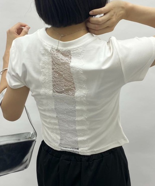 mebole(メボレ)の「バックレースデザインTシャツ(Tシャツ/カットソー・レディース・ホワイト/ブラック・FREE)」の1枚目の写真
