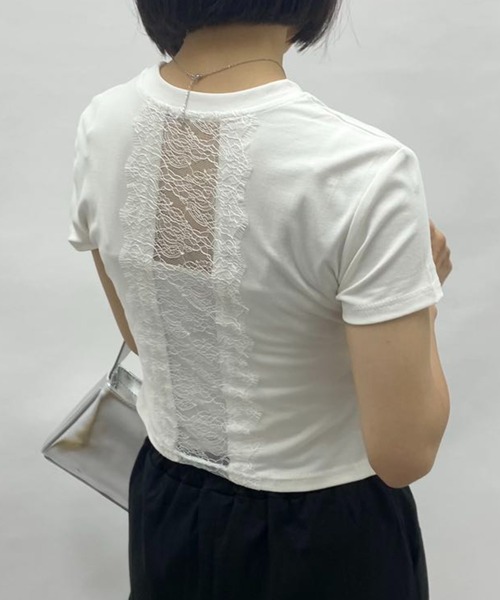 mebole(メボレ)の「バックレースデザインTシャツ(Tシャツ/カットソー・レディース・ホワイト/ブラック・FREE)」の3枚目の写真